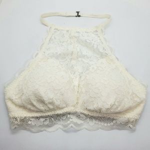 High Neck Lace Bralette - Cream